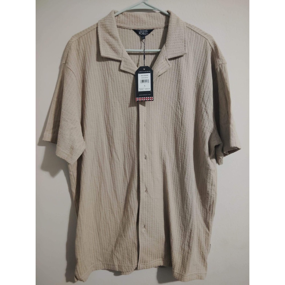 Ben Sherman Men's Textured Short Sleeve Camp Collar Shirt Beige NWT Size Large - Picture 2 of 4